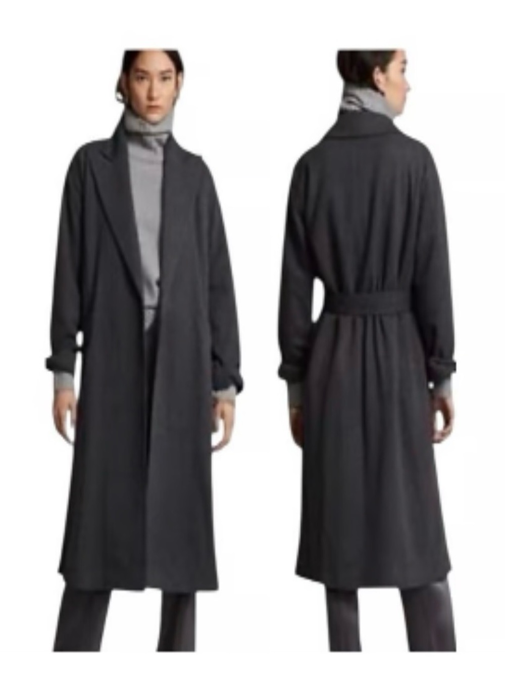 Ralph Lauren Polo Charcoal dark Gray Long wrap belted cotton blend coat L